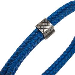 Pre Owned Bottega Veneta Blue Woven Leather Silver Adjustable Bracelet