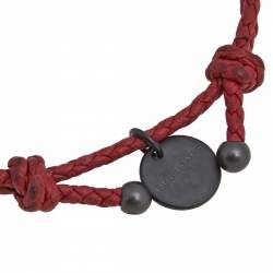 مملوكة مسبقًا Bottega Veneta Red Woven Leather Double Cord Bracelet