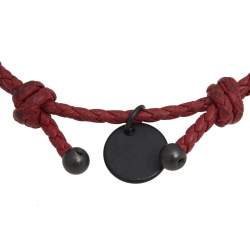 مملوكة مسبقًا Bottega Veneta Red Woven Leather Double Cord Bracelet