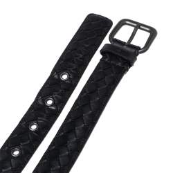 Bottega Veneta Black Intrecciato Leather Buckle Belt 90CM