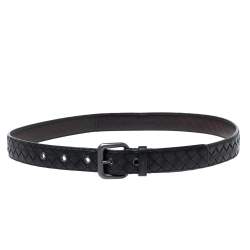 Bottega Veneta Black Intrecciato Leather Buckle Belt 90CM