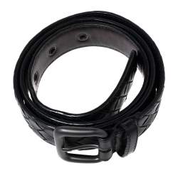 Bottega Veneta Black Intrecciato Leather Buckle Belt 90CM