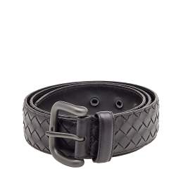 Pre Owned Bottega Veneta Brown Intrecciato Leather Buckle Belt 95CM