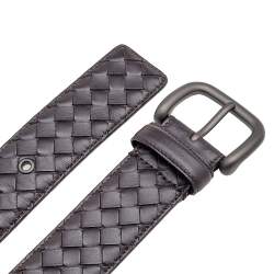 Pre Owned Bottega Veneta Brown Intrecciato Leather Buckle Belt 95CM