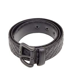 Pre Owned Bottega Veneta Brown Intrecciato Leather Buckle Belt 95CM