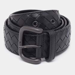 Bottega Veneta Black Intrecciato Leather Buckle Belt 