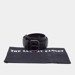 Bottega Veneta Black Intrecciato Leather Buckle Belt 