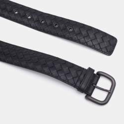 Bottega Veneta Black Intrecciato Leather Buckle Belt 