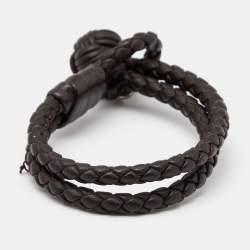 Pre Owned Bottega Veneta Intrecciato Brown Leather Double Strand Bracelet S