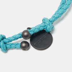 Pre Owned Bottega Veneta Blue Braided Double Layer Adjustable Bracelet