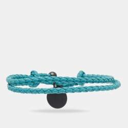 Pre Owned Bottega Veneta Blue Braided Double Layer Adjustable Bracelet