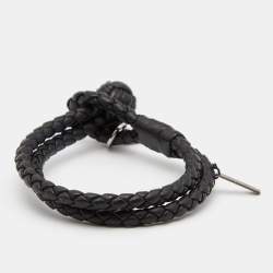 Pre Owned Bottega Veneta Black Intrecciato Nappa Leather Knot Bracelet S