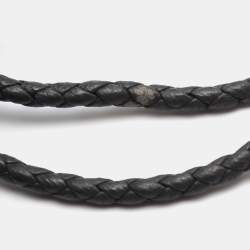 Bottega Veneta Grey Braided Leather Gunmetal Tone Adjustable Bracelet