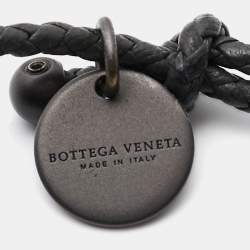Bottega Veneta Grey Braided Leather Gunmetal Tone Adjustable Bracelet
