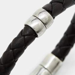 Pre Owned Bottega Veneta Woven Leather Sterling Silver Bracelet