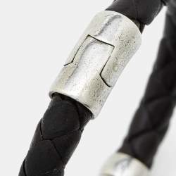 Pre Owned Bottega Veneta Woven Leather Sterling Silver Bracelet