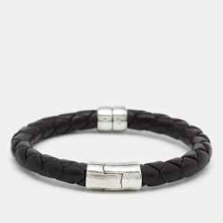 Pre Owned Bottega Veneta Woven Leather Sterling Silver Bracelet