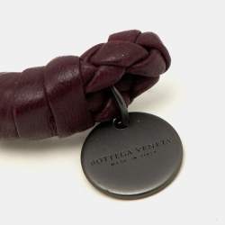 Pre Owned Bottega Veneta Intrecciato Nappa Leather Gunmetal Tone Open Cuff Bracelet M