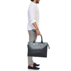 Pre Owned Bottega Veneta Dark Grey Intrecciato Leather Laptop Briefcase