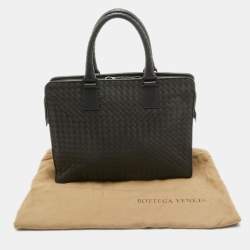 Pre Owned Bottega Veneta Dark Grey Intrecciato Leather Laptop Briefcase
