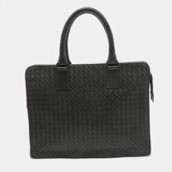 Pre Owned Bottega Veneta Dark Grey Intrecciato Leather Laptop Briefcase