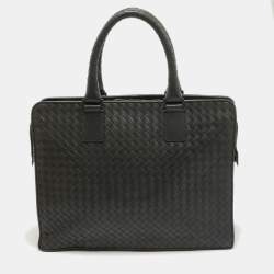 Pre Owned Bottega Veneta Dark Grey Intrecciato Leather Laptop Briefcase