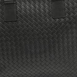 Pre Owned Bottega Veneta Dark Grey Intrecciato Leather Laptop Briefcase