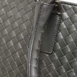 Pre Owned Bottega Veneta Dark Grey Intrecciato Leather Laptop Briefcase