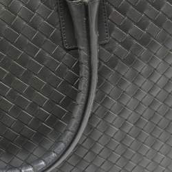 Pre Owned Bottega Veneta Dark Grey Intrecciato Leather Laptop Briefcase