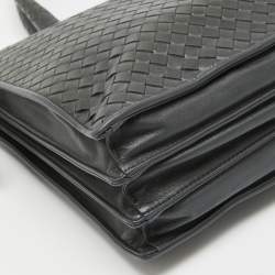 Pre Owned Bottega Veneta Dark Grey Intrecciato Leather Laptop Briefcase