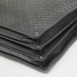 Pre Owned Bottega Veneta Dark Grey Intrecciato Leather Laptop Briefcase