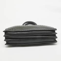 Pre Owned Bottega Veneta Dark Grey Intrecciato Leather Laptop Briefcase