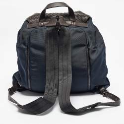 Bottega Veneta Navy Blue/Brown Intrecciato Leather and Nylon Flap Backpack