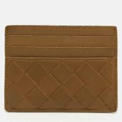 مملوكة مسبقًا Bottega Veneta Gold Intrecciato Leather Card Holder