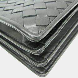 Bottega Veneta Black Intrecciato Leather Document Handbag