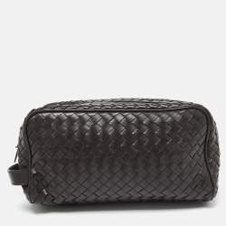 Bottega Veneta Dark Brown Intrecciato Leather Travel Pouch