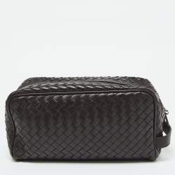 Bottega Veneta Dark Brown Intrecciato Leather Travel Pouch