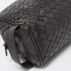 Bottega Veneta Dark Brown Intrecciato Leather Travel Pouch