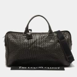 Bottega Veneta Dark Brown Intrecciato Leather Duffle Bag