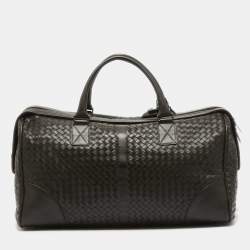 Bottega Veneta Dark Brown Intrecciato Leather Duffle Bag