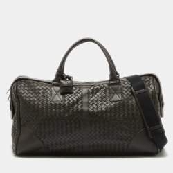 Bottega Veneta Dark Brown Intrecciato Leather Duffle Bag