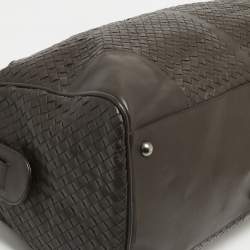 Bottega Veneta Dark Brown Intrecciato Leather Duffle Bag