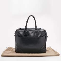 Pre Owned Bottega Veneta Black Intrecciato Leather Briefcase Bag