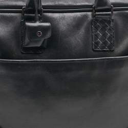 Pre Owned Bottega Veneta Black Intrecciato Leather Briefcase Bag
