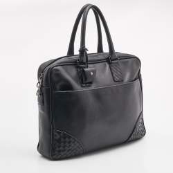 Pre Owned Bottega Veneta Black Intrecciato Leather Briefcase Bag