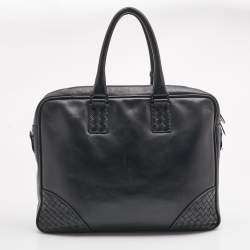 Pre Owned Bottega Veneta Black Intrecciato Leather Briefcase Bag