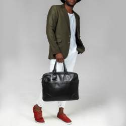 Pre Owned Bottega Veneta Black Intrecciato Leather Briefcase Bag