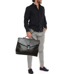 Bottega Veneta Dark Brown Intrecciato Leather Envelope Flap Briefcase