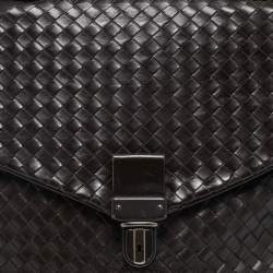 Bottega Veneta Dark Brown Intrecciato Leather Envelope Flap Briefcase