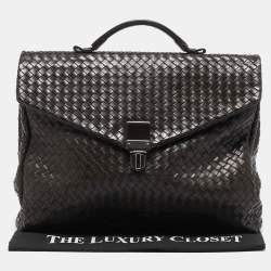 Bottega Veneta Dark Brown Intrecciato Leather Envelope Flap Briefcase